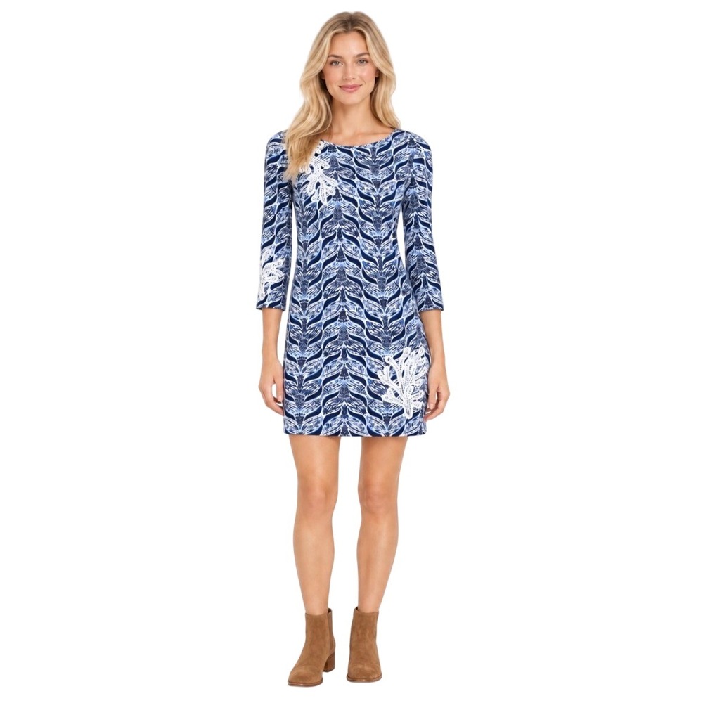 Lilly Pulitzer Womens XS Blue White Pima Cotton Coral Crochet Tunic Dress